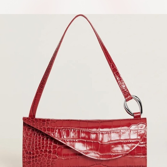 Reformation Red Croc-Embossed Shoulder Bag